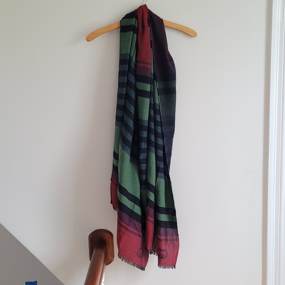 Gucci Red, Black, Green Striped Scarf